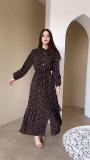 Women elegant tie waist dress single breasted print long dress