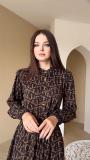 Women elegant tie waist dress single breasted print long dress