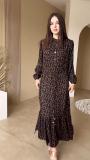 Women elegant tie waist dress single breasted print long dress