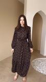 Women elegant tie waist dress single breasted print long dress