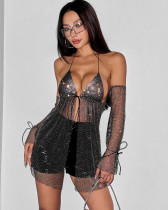 Women's sexy rhinestone dress with gloves
