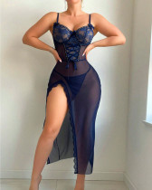 Women's sexy lingerie lace see-through temptation nightdress thong two-piece set