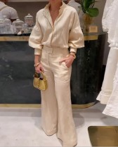 Women's suit casual long sleeve solid color two piece pants set