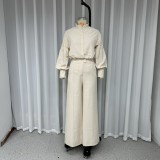 Women's suit casual long sleeve solid color two piece pants set