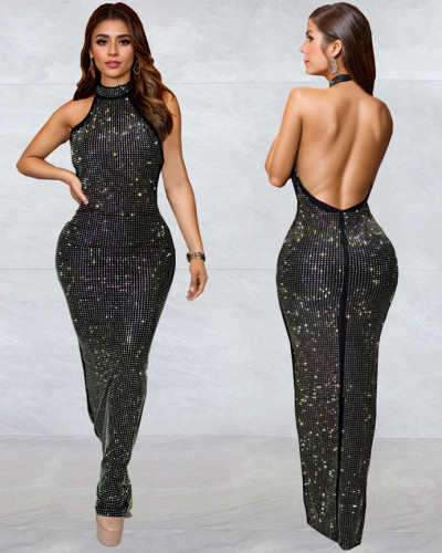 Women's sexy rhinestone slim dress