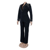 Women's Pearl Long Sleeve Slim Fit Elastic Two-Piece Blazer Suit