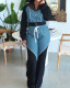 Women's denim patychwork jacket pants two-piece set