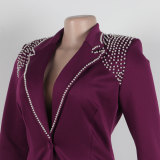 Women's Pearl Long Sleeve Slim Fit Elastic Two-Piece Blazer Suit