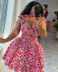 Women's elegant floral sling bow high waist slim A-line short dress