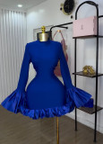 Women Elegant Solid Color Ruffle Cuff Bodycon Party Dress