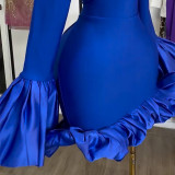 Women Elegant Solid Color Ruffle Cuff Bodycon Party Dress