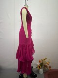 Women's sweet solid color high waist slim sleeveless long dress
