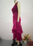 Women's sweet solid color high waist slim sleeveless long dress