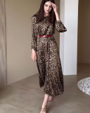 Women's elegant loose leopard print maxi dress