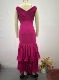 Women's sweet solid color high waist slim sleeveless long dress