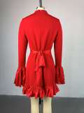 Women Elegant Solid Color Ruffle Cuff Bodycon Party Dress