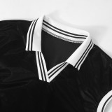 Women sexy black v neck bodycon shirt dress