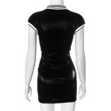 Women sexy black v neck bodycon shirt dress