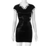 Women sexy black v neck bodycon shirt dress