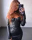 Women's sexy off-shoulder pleated leather dress