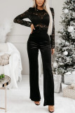 Women's backless slim fit lace stitching long sleeve jumpsuit