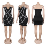 Sexy irregular rhinestone patchwork tube dress