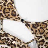 Women's Sexy Leopard Print Long Sleeve High Waist Jumpsuit