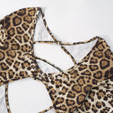 Women's Sexy Leopard Print Long Sleeve High Waist Jumpsuit