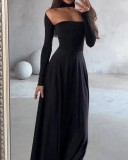 Lady black cut out long sleeve elegant maxi dress