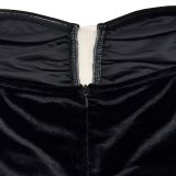 Women's solid color velvet sexy pleated short dress