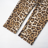 Women's Sexy Leopard Print Long Sleeve High Waist Jumpsuit