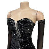 Women's solid color velvet sexy pleated short dress