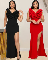 Women's v-neck sleeveless long slit evening dress