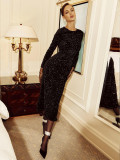 Women's Sequined Dress Velvet Beaded Slim Fishtail Dress Evening Dress