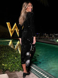 Women's Sequined Dress Velvet Beaded Slim Fishtail Dress Evening Dress