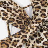 Women's Sexy Leopard Print Long Sleeve High Waist Jumpsuit