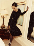 Women's Sequined Dress Velvet Beaded Slim Fishtail Dress Evening Dress