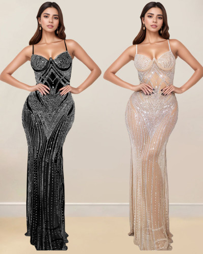 Women's Sleeveless Diamond Strap Slim Dress