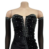 Women's solid color velvet sexy pleated short dress