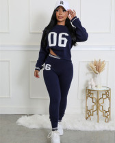 Women long sleeve letter sweater sports suit