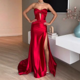 Spring 2025 Women Red Formal Dress Sweetheart Side Slit Long Evening Dress