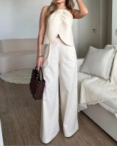 Spring 2025 Women Solid Color Matching Vest + Pants Set