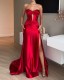 Spring 2025 Women Red Formal Dress Sweetheart Side Slit Long Evening Dress
