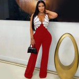 Spring 2025 Contrast Color Sleeveless V-Neck Formal Jumpsuit
