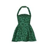 Spring 2025 Solid Color A-Line Floral Short Halter Dress