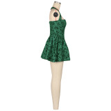 Spring 2025 Solid Color A-Line Floral Short Halter Dress