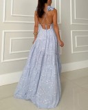 2025 Spring Print Blue Sleeveless Long Maxi Dress