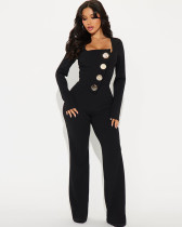 2025 Spring Casual Elegant Solid Color Long-Sleeve Jumpsuit