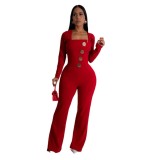 2025 Spring Casual Elegant Solid Color Long-Sleeve Jumpsuit