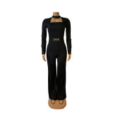 2025 Spring Women Elegant Solid Color Long-Sleeve Jumpsuit with belt